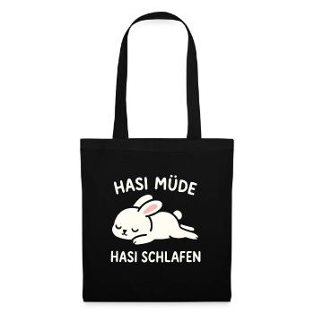Hasi müde – Hasi schlafen | Süßer Hase - Stoffbeutel - Schwarz - Vorne