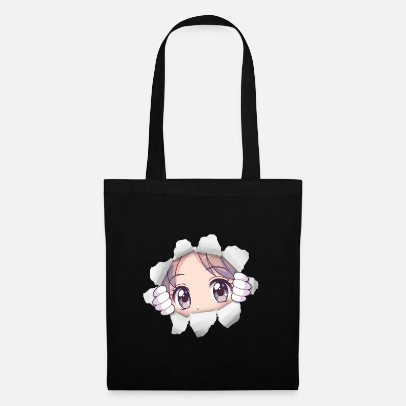 Anime-Mädchen-Augen, die hervorlugen, zerrissene Papier-Manga-Kunst - Stoffbeutel - Schwarz