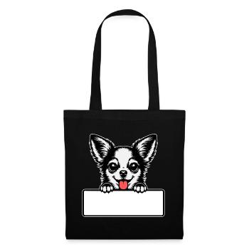 Chihuahua avec badge nominatif - Sac en tissu - noir - Devant