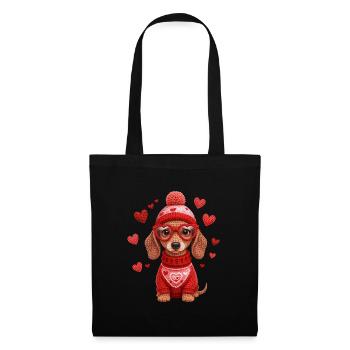 Dackel Liebe Valentinstag Herzmotiv - Stoffbeutel - Schwarz - Vorne