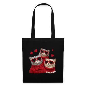 Valentine's cats with heart glasses and sweaters - Tote Bag - black - Front