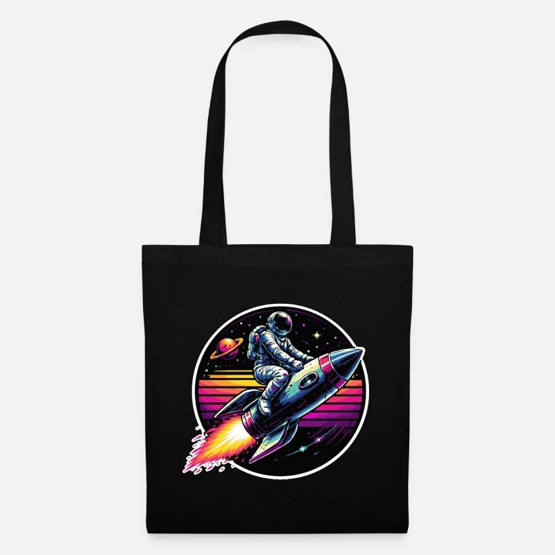 Astronaut on rocket in retro sunset - Tote Bag - black