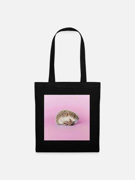 Sleeping hedgehog on pasty pink background - Tote Bag - black