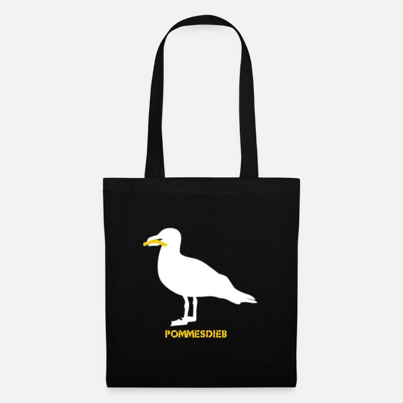 Pommesdieb Möwe - Weiß - Stoffbeutel - Schwarz