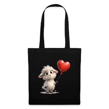 Agneau avec ballon en forme de cœur - Sac en tissu - noir - Devant