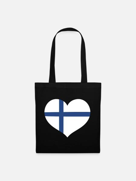 Finnlands Flaggenherz - Stoffbeutel - Schwarz
