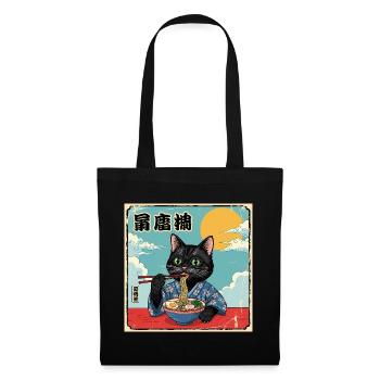 Kawaii Cat Eating Ramen Noodles Katze - Tote Bag - black - Front