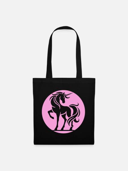 Rosa Einhorn Silhouette Kreis - Stoffbeutel - Schwarz