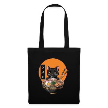 Cute Kawaii Cat Eating Ramen Funny Japanese Anime - Tote Bag - black - Front