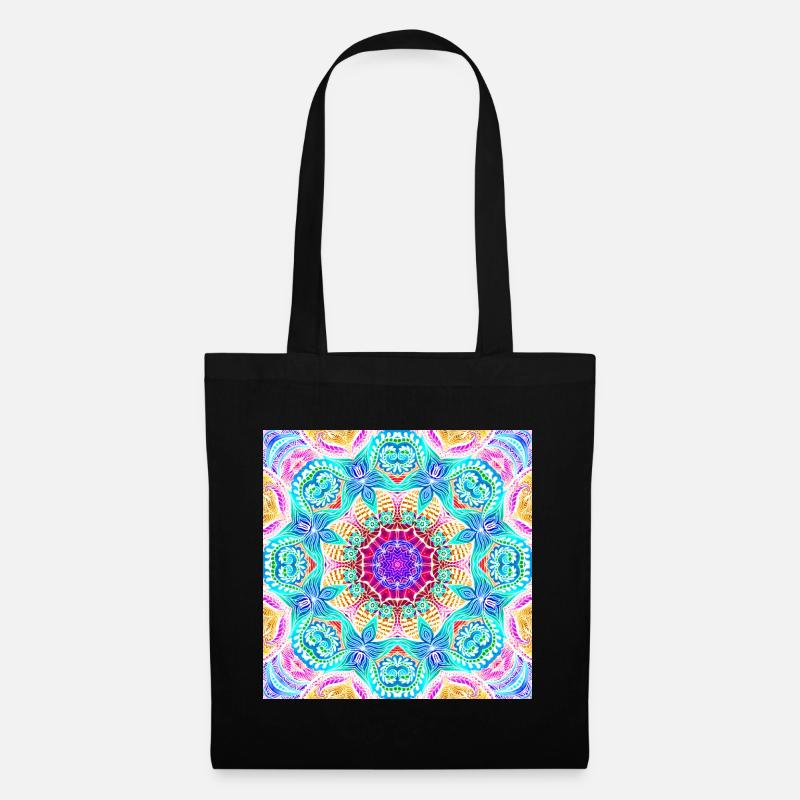 Mandala Tropenfarben Kaleidoskop - Stoffbeutel - Schwarz