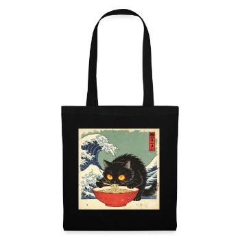 Japan Cat Ramen Noodles Retro Wave Pattern - Tote Bag - black - Front