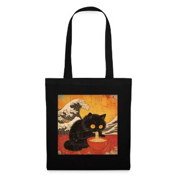 Japan Cat Ramen Noodles Retro Wave Pattern - Tote Bag - black - Front