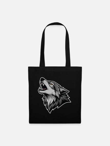 Grauer Wolf heult Wildmond-Wolf-Logo - Stoffbeutel - Schwarz