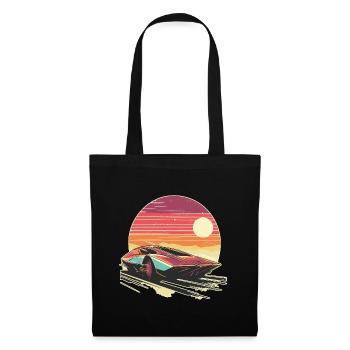 Retro futuristic red car with stylized sunset sky  - Sac en tissu - noir - Devant