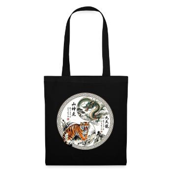Tiger und Drache Asiatisch - Stoffbeutel - Schwarz - Vorne