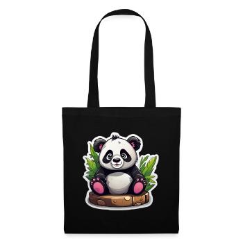 Cartoon Panda Sitting On Bamboo - Tote Bag - black - Front