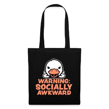 Warning Socially Awkward Ente Mittelfinger Vogel - Stoffbeutel - Schwarz - Vorne