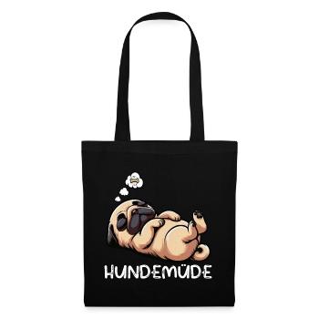 Hundemüde Mops Möpse Mopsbesitzer Mopsliebhaber  - Stoffbeutel - Schwarz - Vorne