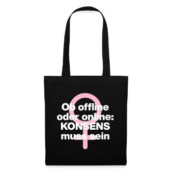 OB OFFLINE ODER ONLINE: KONSENS! ♀ FEMALE POWER - Stoffbeutel - Schwarz - Vorne