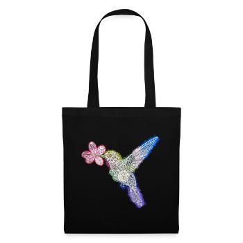 Zentangle-Kolibri mit Blume - Stoffbeutel - Schwarz - Vorne