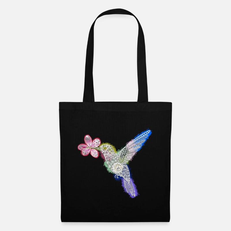 Colibri Zentangle avec fleur - Sac en tissu - noir