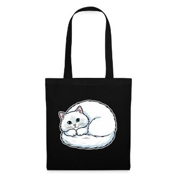 Chat Blanc Angora Yeux Bleus Enroulé Mignon - Sac en tissu - noir - Devant