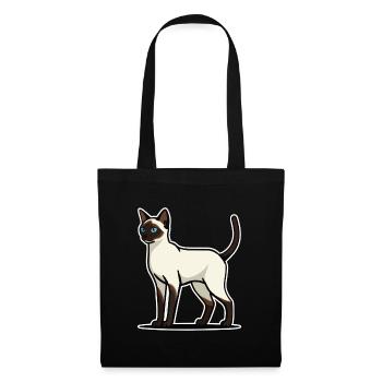 Elegant Siamese Cat Blue Eyes Retro Portrait - Tote Bag - black - Front
