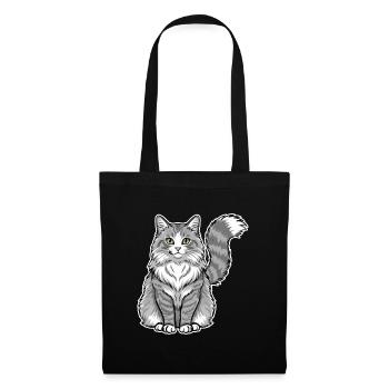 Chat Norvégien Gris Blanc Portrait Majestueux - Sac en tissu - noir - Devant