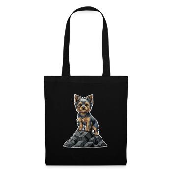 Yorkshire Terrier Hund auf Rock Proud Porträt - Stoffbeutel - Schwarz - Vorne