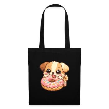 Kleiner Hund und Donut - Stoffbeutel - Schwarz - Vorne