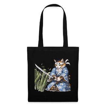 Samurai Cat with Katana – Japanese Ukiyo-e Style - Tote Bag - black - Front