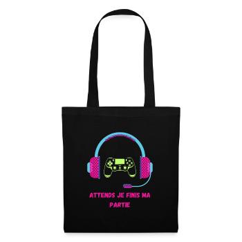 Attends Je Finis Ma Partie - Humour Gamer - Sac en tissu - noir - Devant