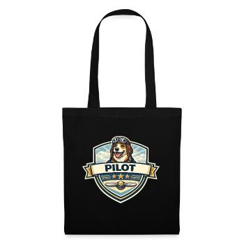 Dog Pilot Badge Cartoon - Tote Bag - black - Front