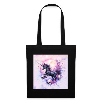 Licorne lunaire avec des fleurs et des crânes - Sac en tissu - noir - Devant
