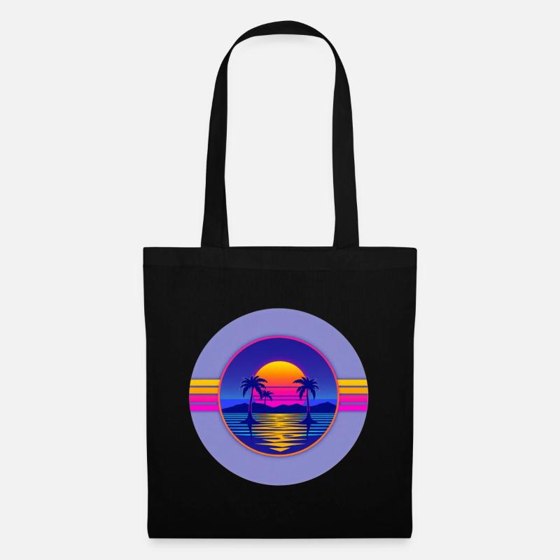 Sunset Neon Palms Circle - Tote Bag - black