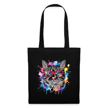 Katzengesicht im Regenbogen-Aquarell Geschenk - Stoffbeutel - Schwarz - Vorne