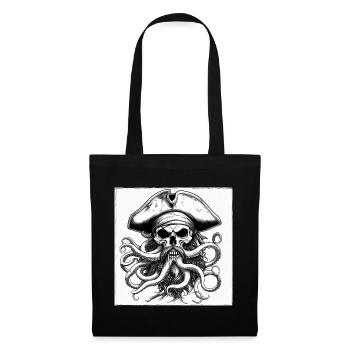 Crâne pirate et pieuvres encre - Sac en tissu - noir - Devant