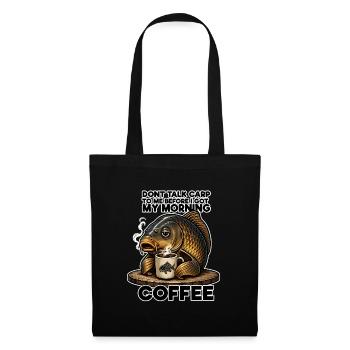 Morgenkaffee, Karpfenangeln, Humor - Stoffbeutel - Schwarz - Vorne