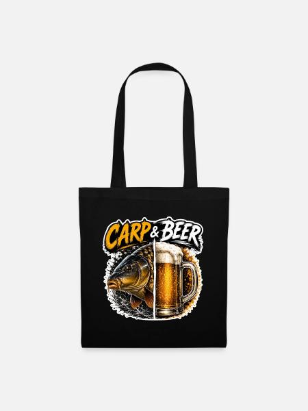 Karpfen- und Bier-lustiges Angeldesign - Stoffbeutel - Schwarz