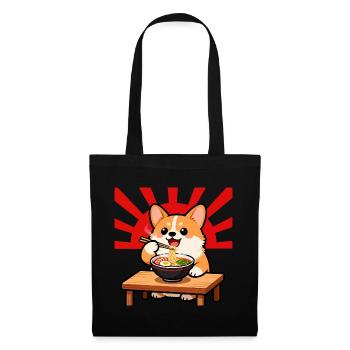 Corgi Isst Ramen Nudel Hund Kawaii - Stoffbeutel - Schwarz - Vorne