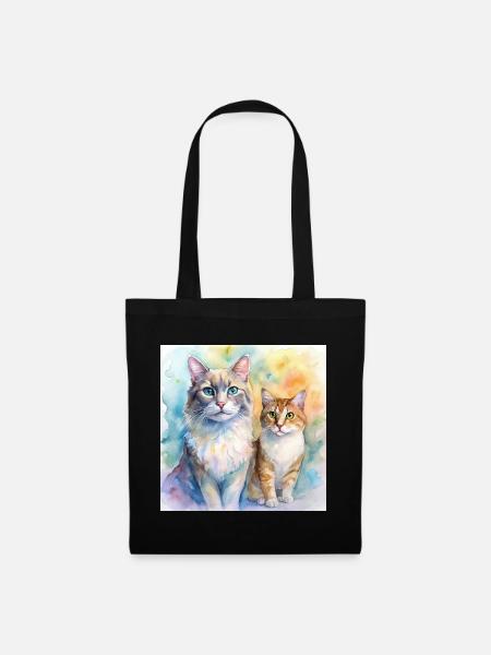 Aquarell-Katzen-Porträt - Stoffbeutel - Schwarz
