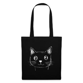 Katze Gesicht Skizze  - Stoffbeutel - Schwarz - Vorne