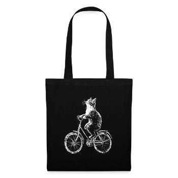 Lustiges Fahrrad Katze - Stoffbeutel - Schwarz - Vorne