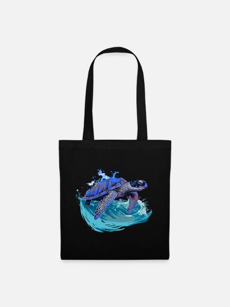 Sea turtle surfing on wave - Tote Bag - black