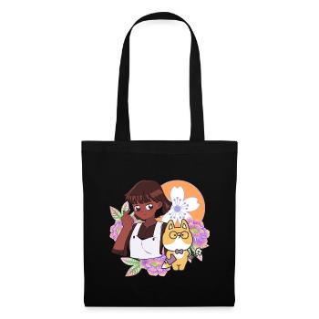 Signe cœur de doigt & renard mignon avec main prothétique - Sac en tissu - noir - Devant