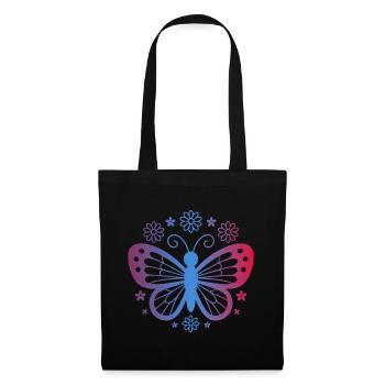 Farbverlauf Schmetterling mit Blumen - Stoffbeutel - Schwarz - Vorne