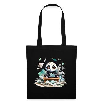 Panda Geldregen am Tisch - Stoffbeutel - Schwarz - Vorne