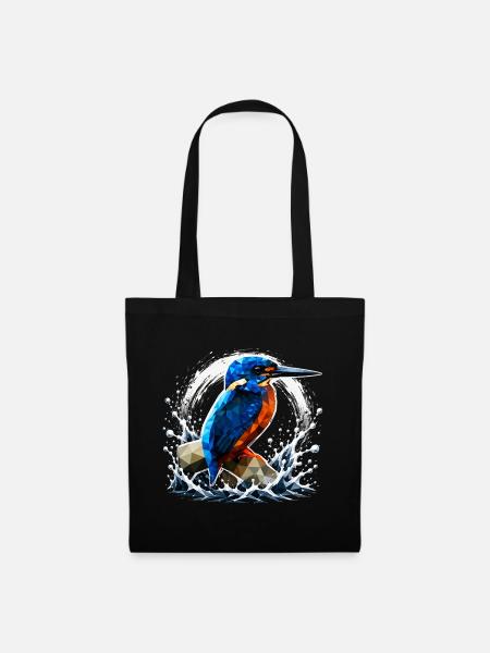 Low Poly Kingfisher Bird Design - Tote Bag - black