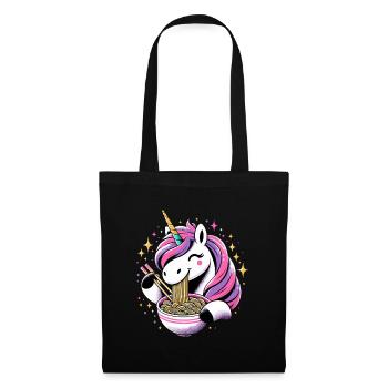 Happy Kawaii Unicorn Eating Ramen Noodles - Tote Bag - black - Front