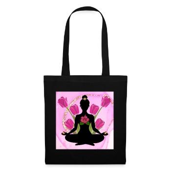 Meditative Silhouette rosa Hibiskus - Stoffbeutel - Schwarz - Vorne
